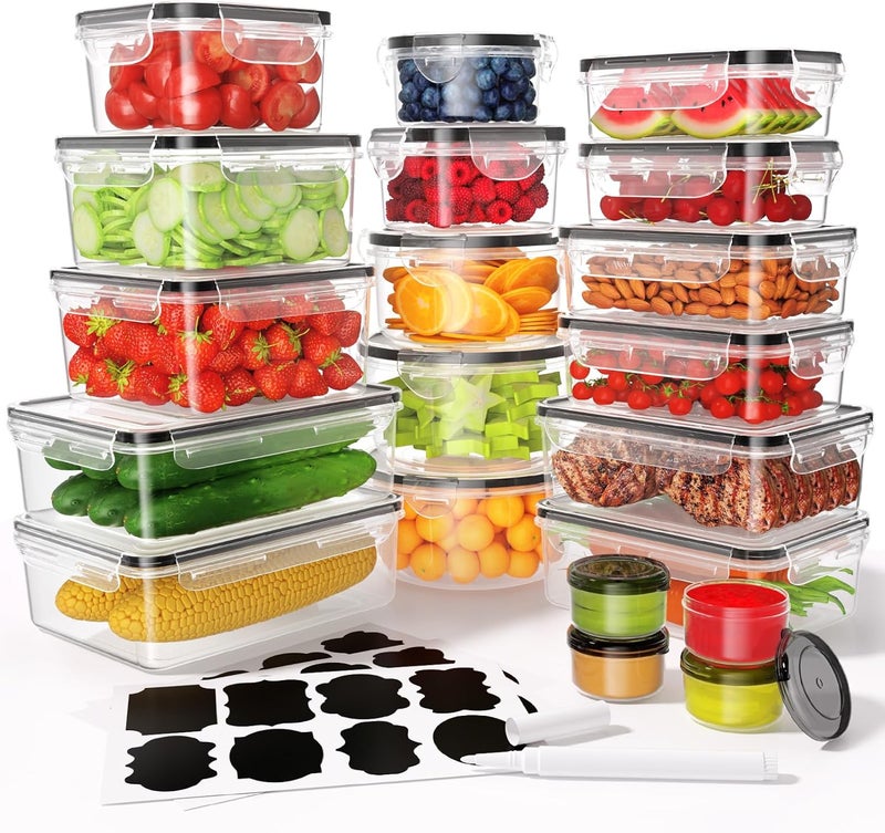 KEMETHY 40 PCS Food Storage Containers with Lids Airtight (20 Containers & 20 Lids), Leak proof Meal Prep Container Set for Kitchen Storage, BPA-free, PVC-free Plastic, Microwave/Dishwasher Safe, Labels & Pen - Image 1